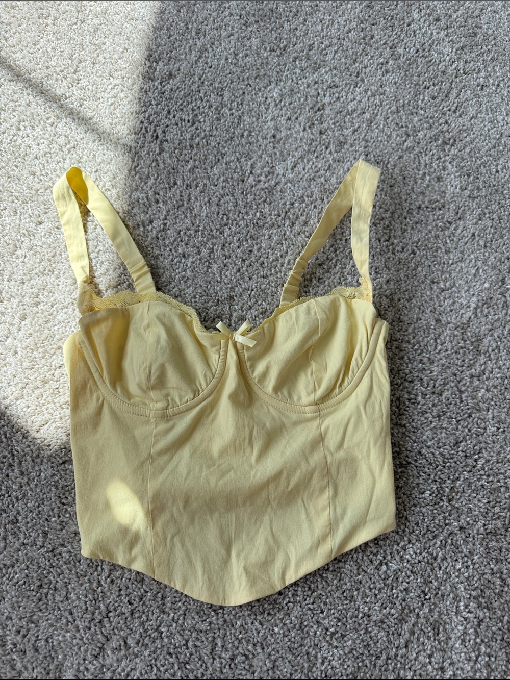 Garage Pale Yellow Lace-Trim Bustier Crop Top